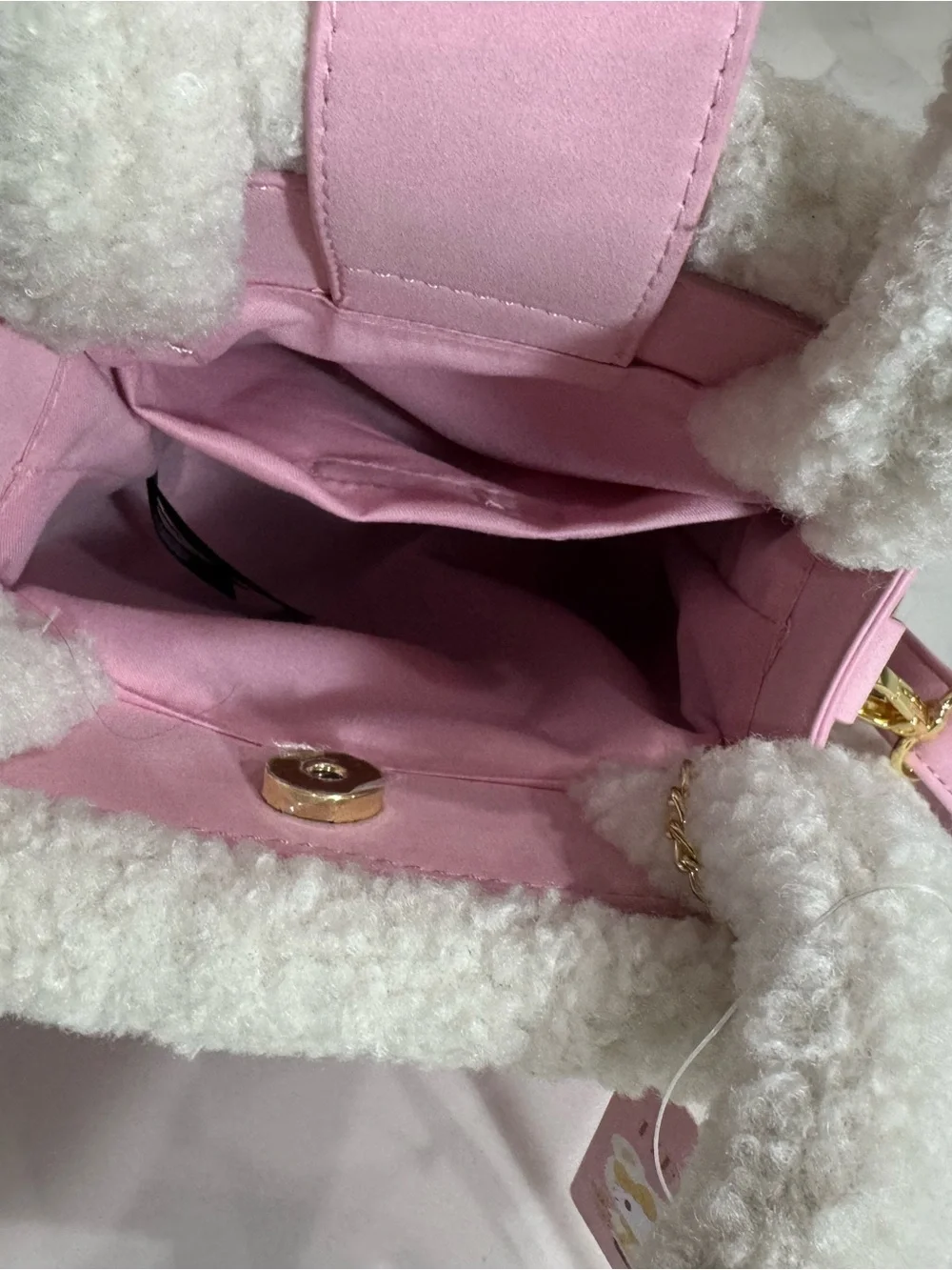 Hello Kitty Pink Plush-Trim Crossbody Bag with Bow